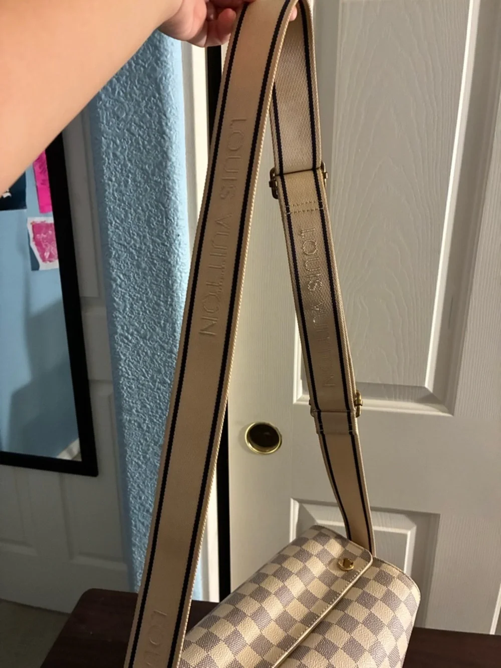 Checked Canvas Crossbody Messenger Bag in Beige and Brown
